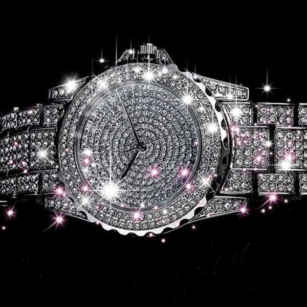 Luxury Design Full of Shiny Rhinestone Quartz Movement Wrist Watches Woman