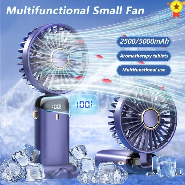 2023 New Portable Hand-Held Fan Office Desktop Multifunctional Folding Small Electric Fan USB Rechargeable Air Cooling Fan Spray Function Ventilador With A Neck Lanyard 2500/5000mAh