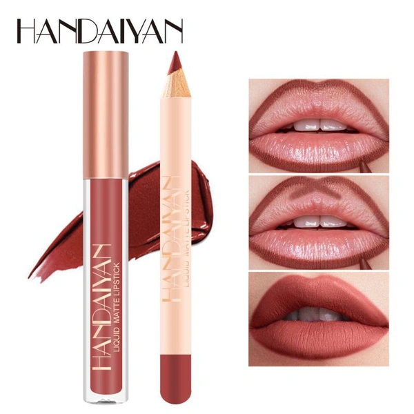 Matte Liquid Lipstick + Lip Liner Pens Set, One Step Lips Makeup Kits Pigment Velvety Nude Lip Stain Waterproof Long Lip Gloss Make up Women Gift Set