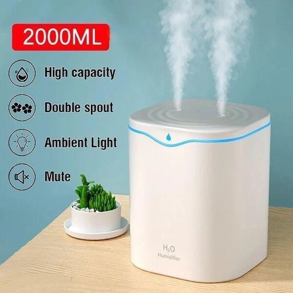 New Version 2000ML USB Electric Aroma Air Purifier Double Nozzle Ultrasonic Air Humidifier Essential Oil Aromatherapy Cool Mist Maker for Home Office Car