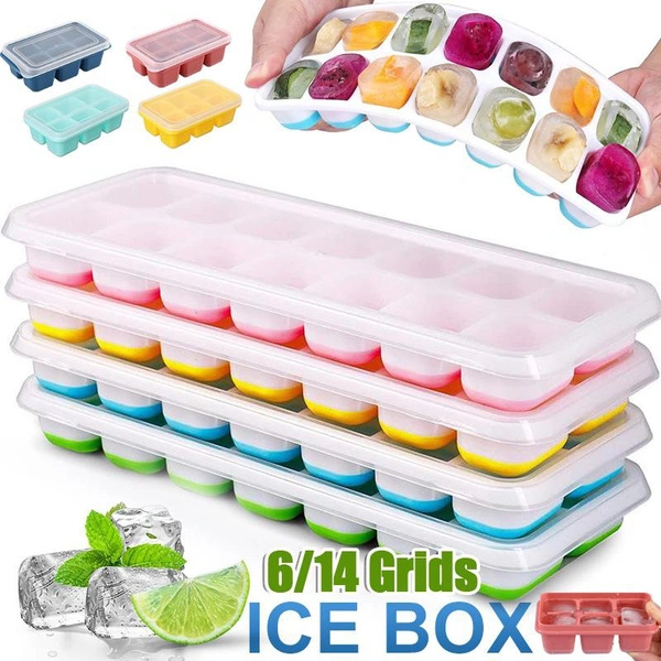 14 Grids Ice Cube Trays Reusable Silicone Ice cube Mold Fruit Ice Maker with Removable Lids Kitchen Tools Freezer Summer Mould