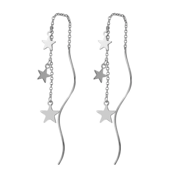 Delicate Chain Earring Star Wave Tassel Earrings for Women 925 Sterling Silver Small Fresh Jewelry Gift