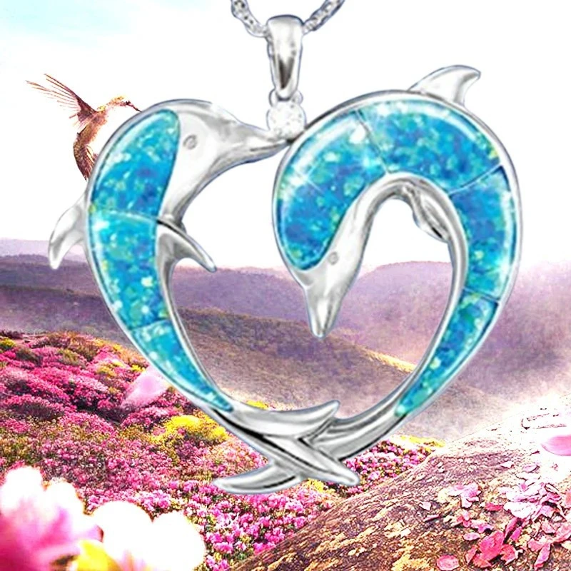 Dolphin Diamond-studded Necklace Cute Heart Women's Necklace