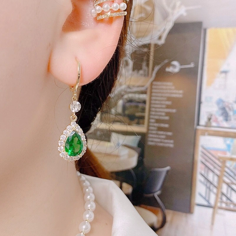 French Romantic Retro Green Water Drop Earrings Women