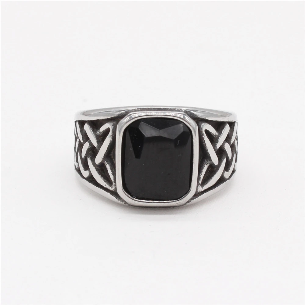 Personality Viking Pattern Gemstone Titanium Steel Ring