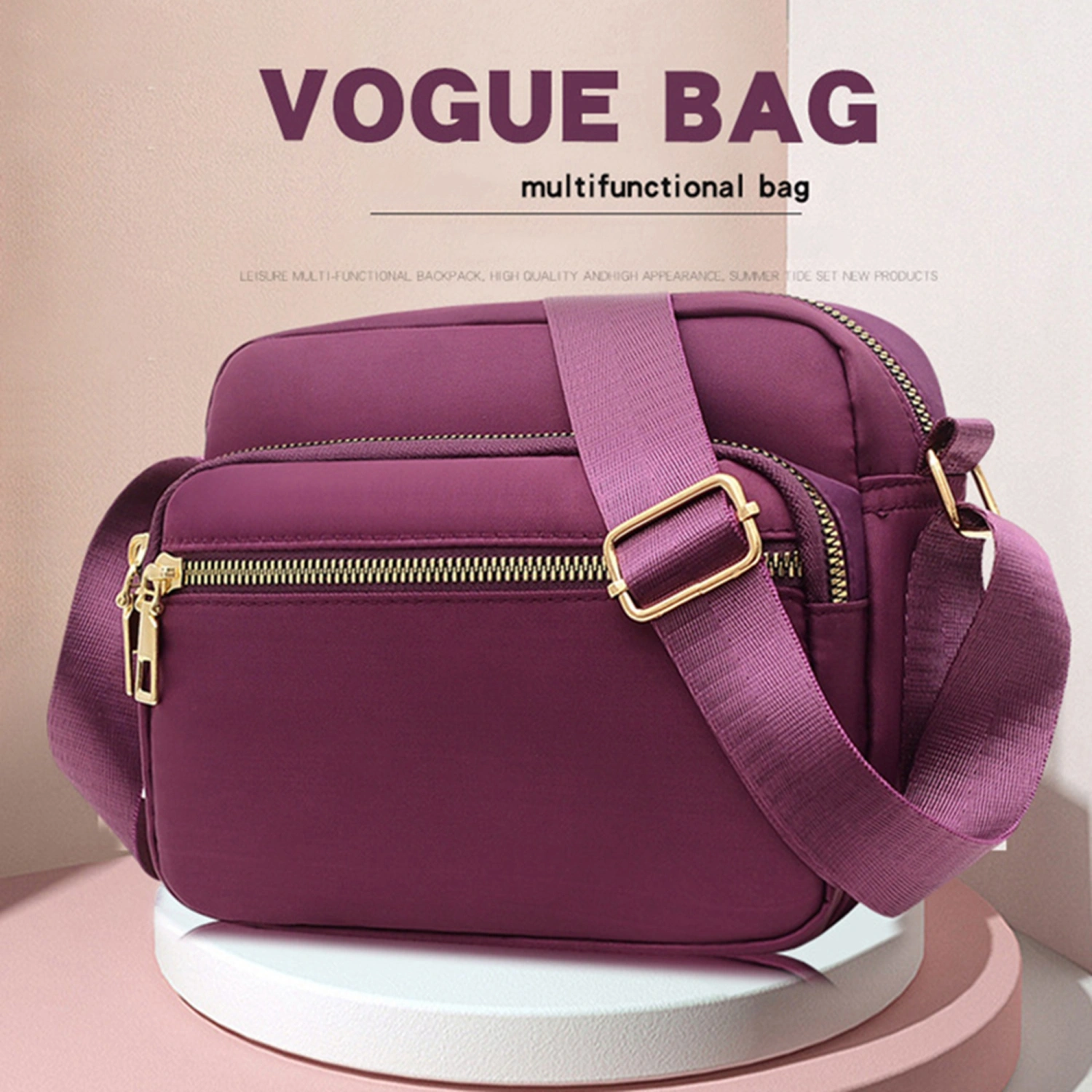 Women Shoulder Bag Multi-pockets Adjustable Strap Zipped Crossbody Bag