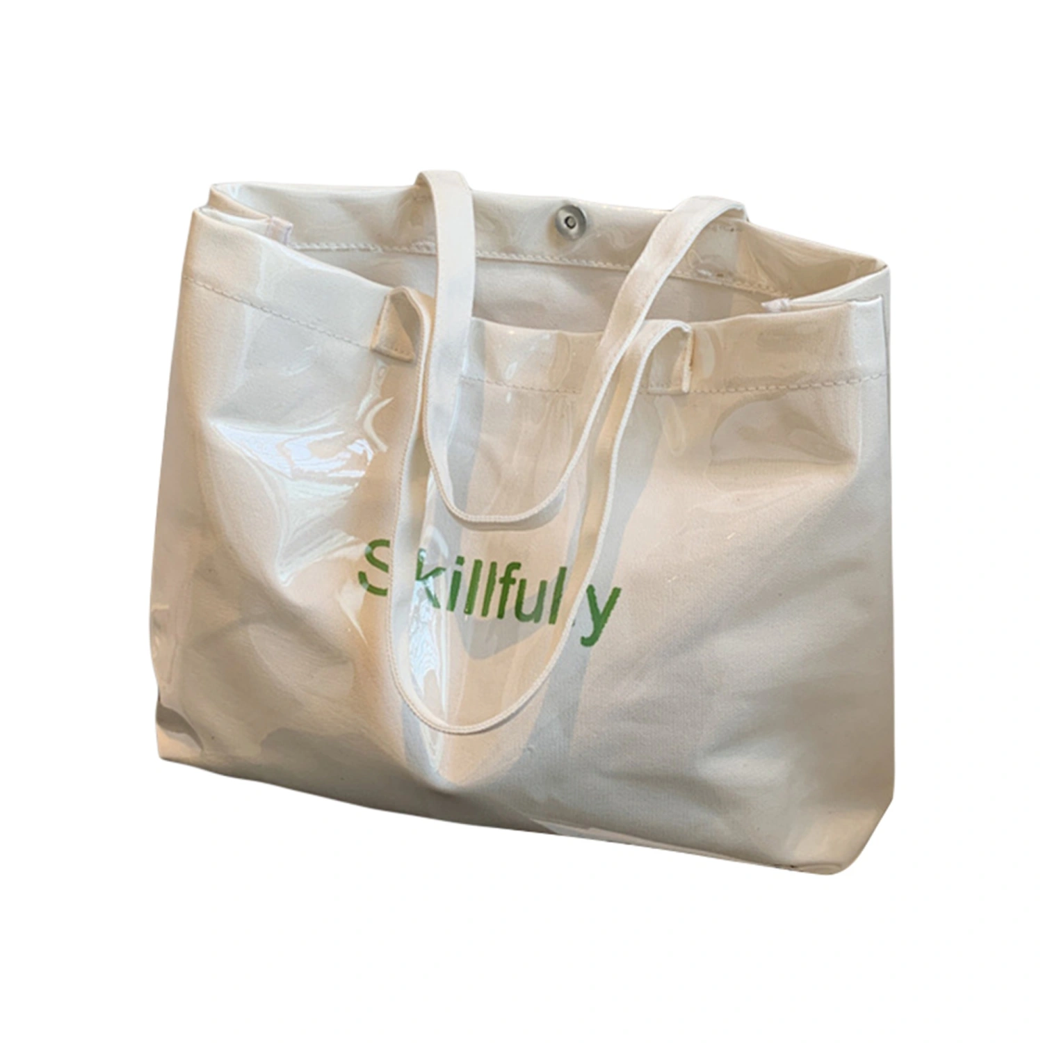 Women Letter Pattern Tote Bag Transparent Layer Shopper Canvas Bag