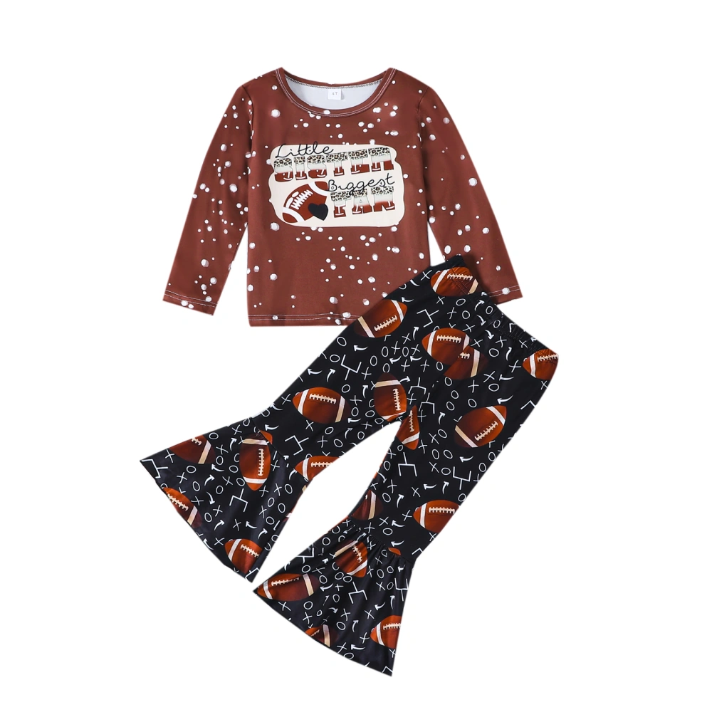 Kids Girls Fall Outfits Letter Rugby Print T-Shirts Tops Flare Pants