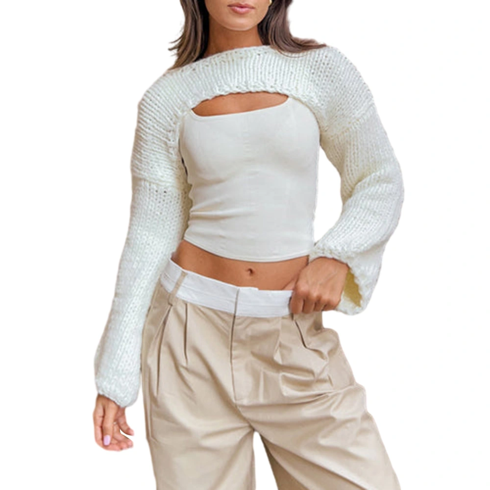 Women Knit Shrug Grunge Solid Color Loose Fit Crochet Crop Tops