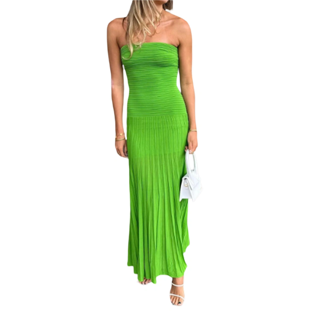 Women Tube Long Dress Elegant Strapless Backless Knit Bodycon Dress