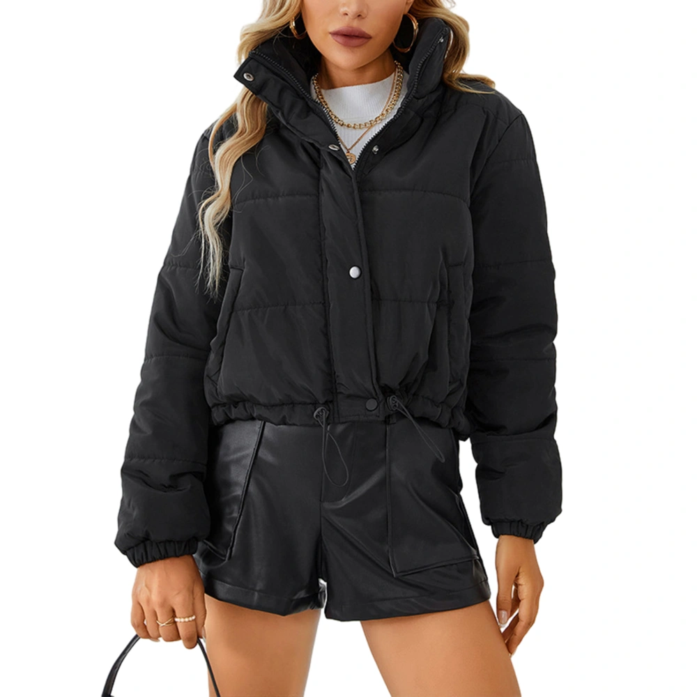 Women Winter Crop Jacket Winter Zipper Stand Collar Quilted Coat