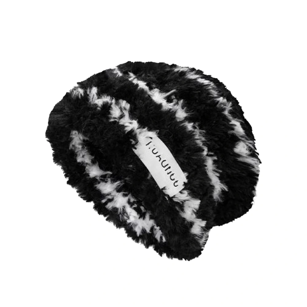 Women's Winter Warm Beanie Hat Plush Striped Slouchy Warm Cap