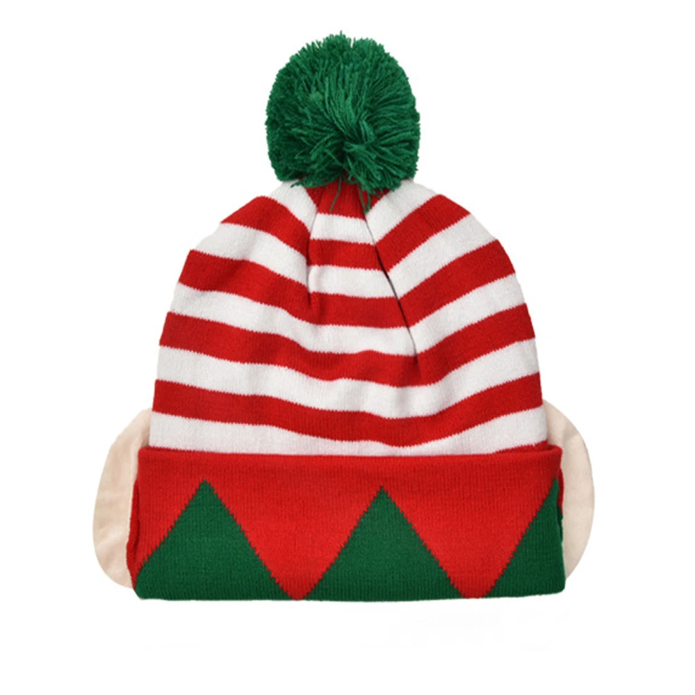 Women Christmas Hat Warm Woolen Hat Premium Knitted Striped Elf Hat