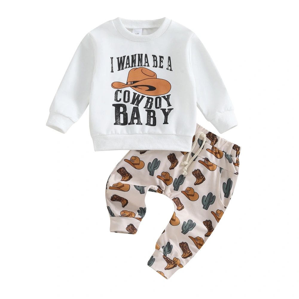 Baby 2Pcs Fall Outfits Long Sleeve Western Sweatshirt and Pants