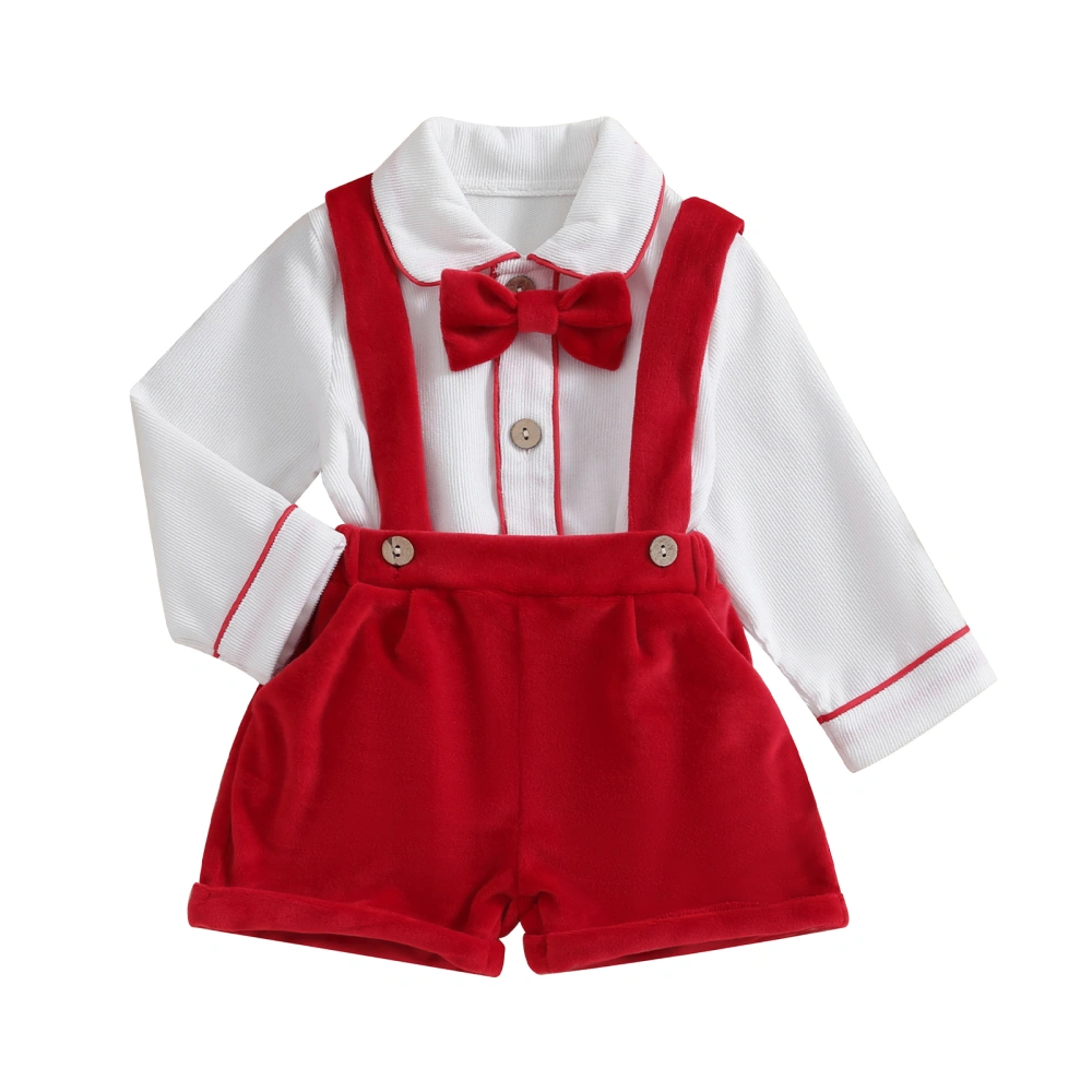 Boy Christmas Gentleman Set Long Sleeve Shirt + Suspender Shorts