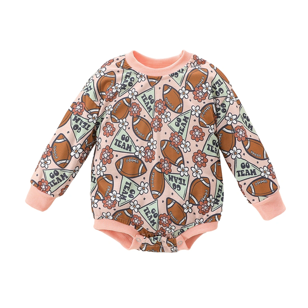 Baby Girl Bubble Romper Long Sleeve Floral Football Print Bodysuit