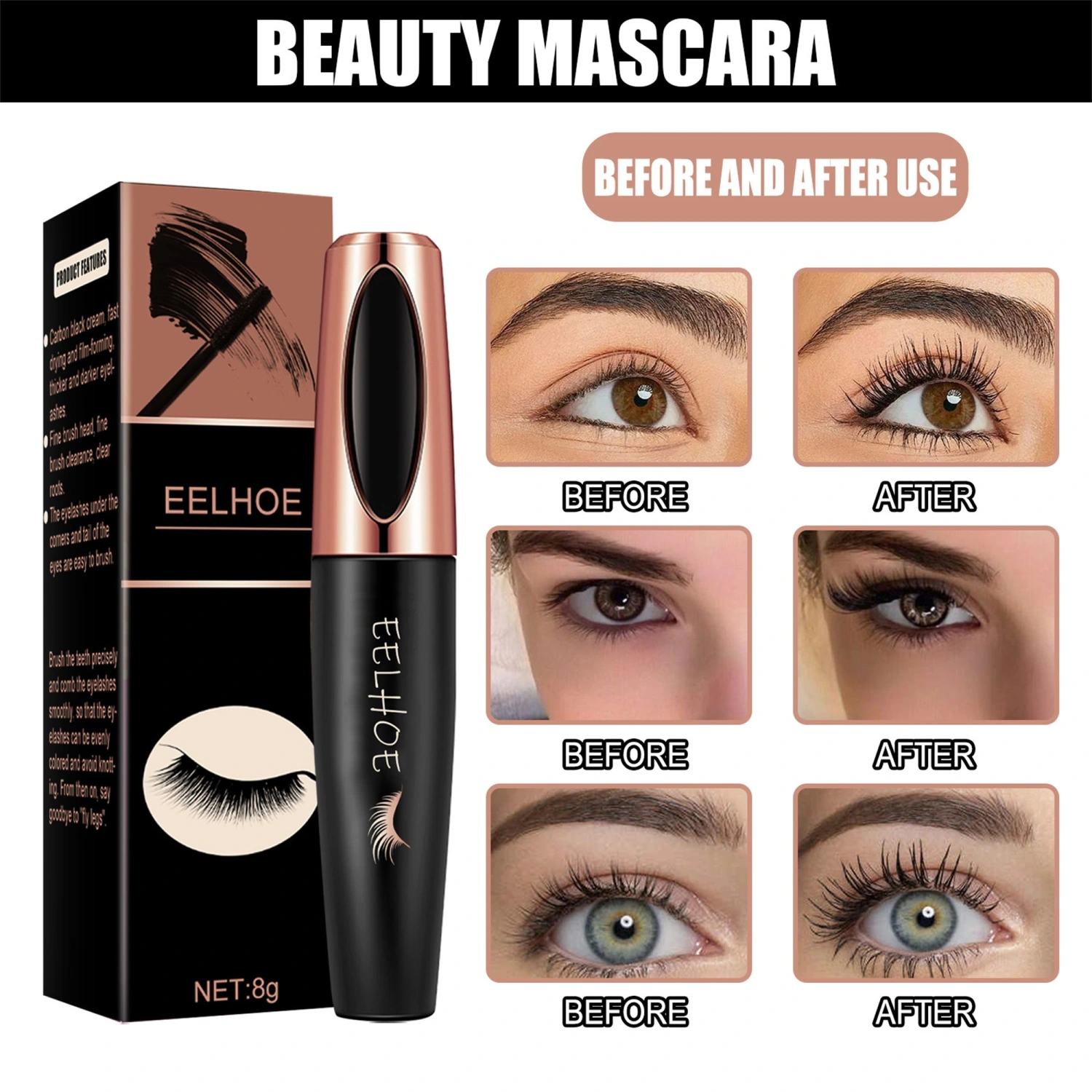 Waterproof Eyelash Mascara Smudge-Proof Voluminous Mini Lash Mascara