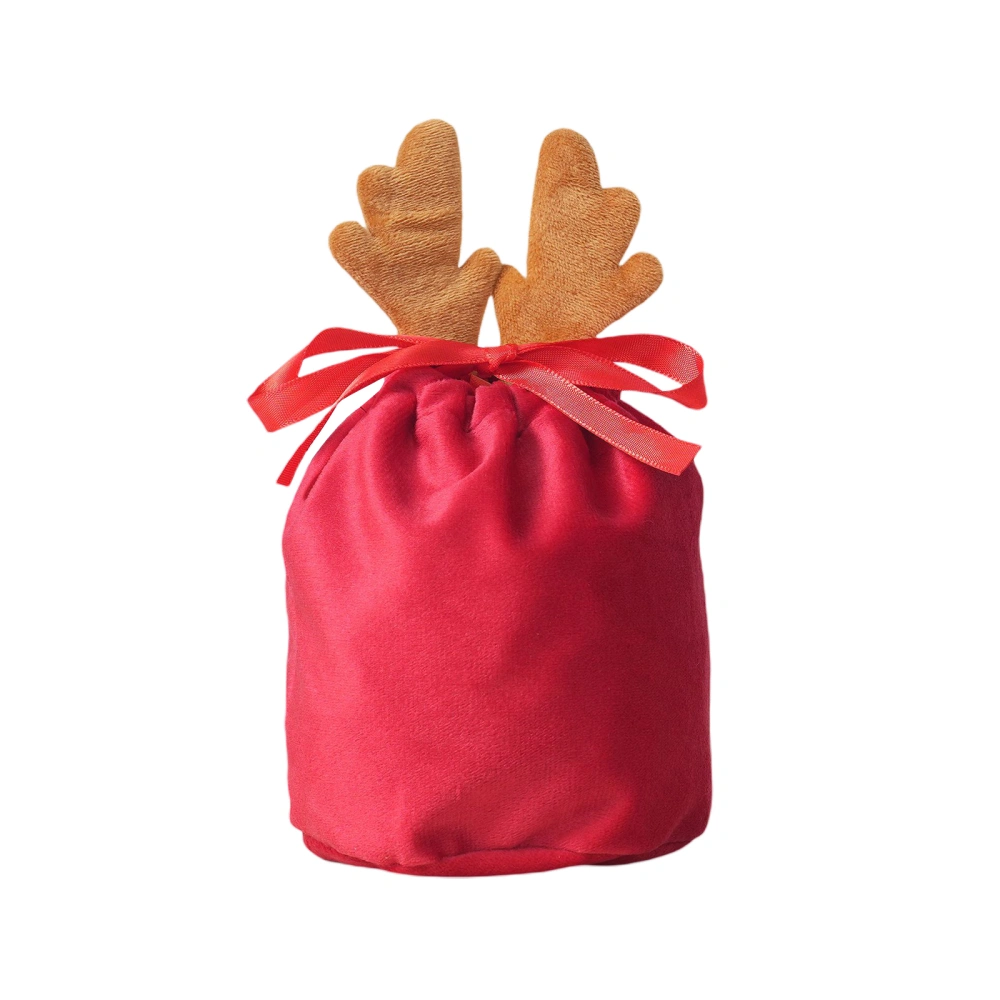 Christmas Candy Bag, Cute 3D Deer Horn Lovely Treat Drawstring Bags