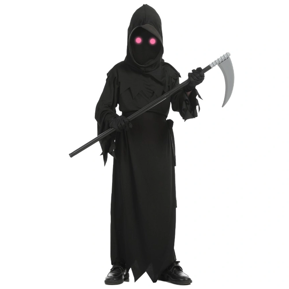 Kid Grim Reaper Costume Set, Robe + Headgear + Gloves + Sickle + Eyes