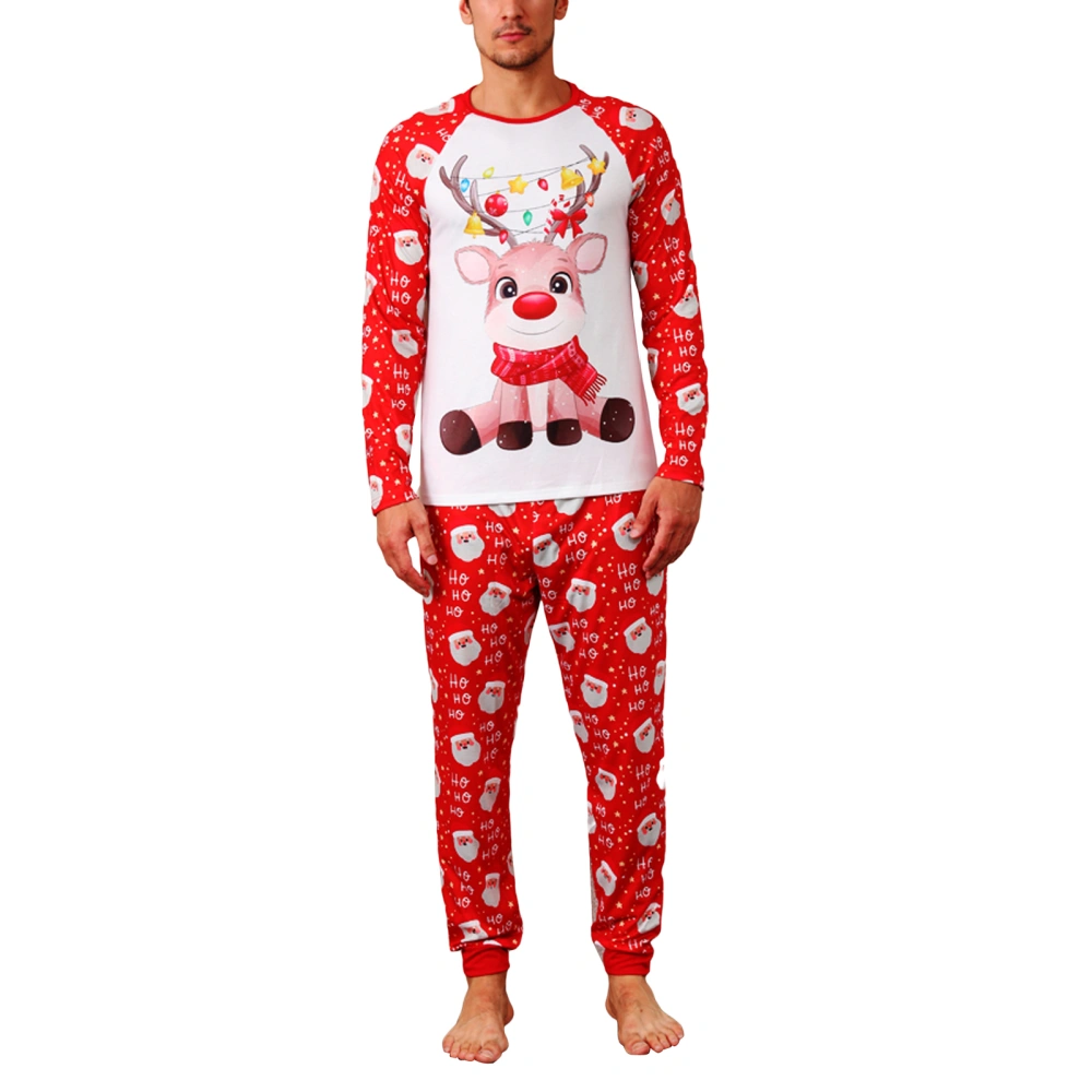 Christmas Elk Print Long Sleeve Tops Santa Claus Print Pants Sleepwear