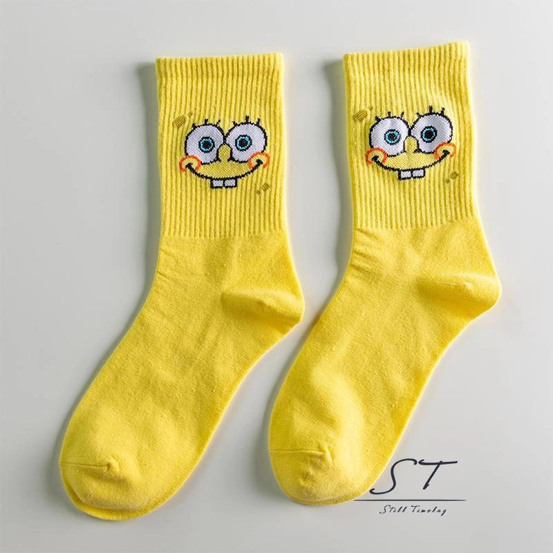 Cute Socks for Adults, Cartoon Print Breathable Mid-Tube Crew Socks