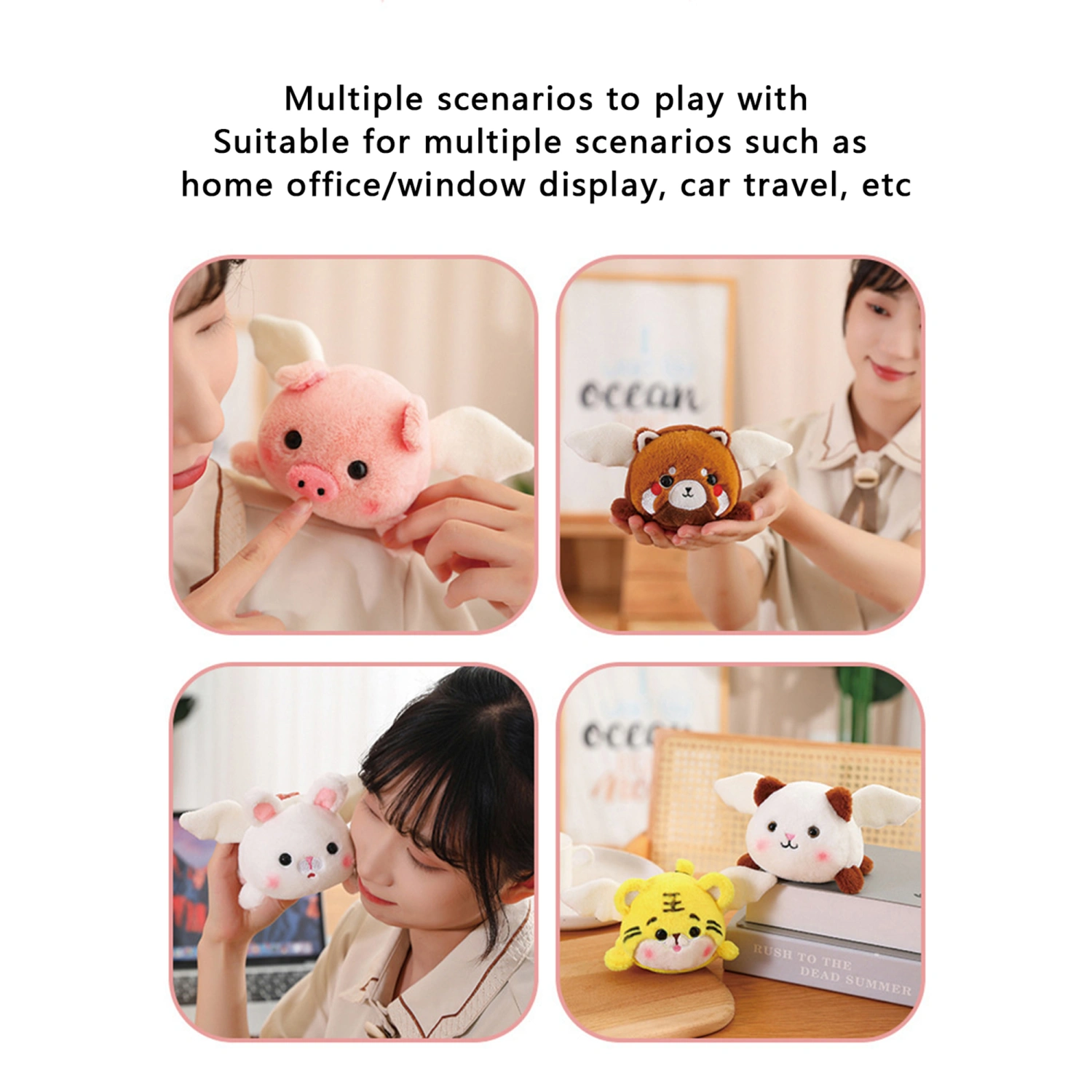 Cute Stuffed Animal with Angel Wings Plush Toys Wind-up Clockwork Doll