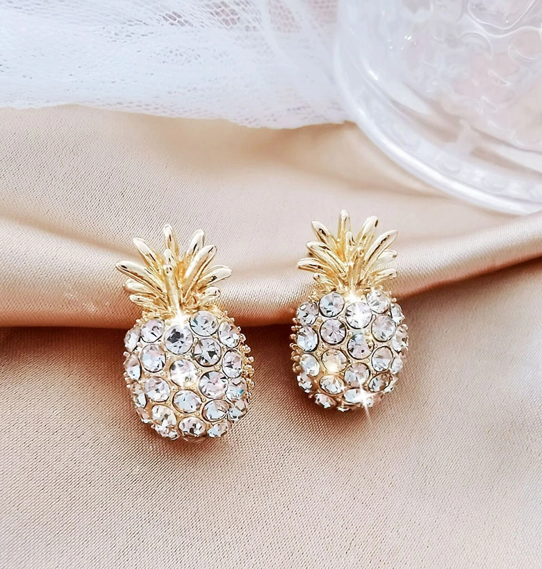 Fashion Gold Pineapple Pearl Earrings Dangle Ear Stud Elegant Women Gift