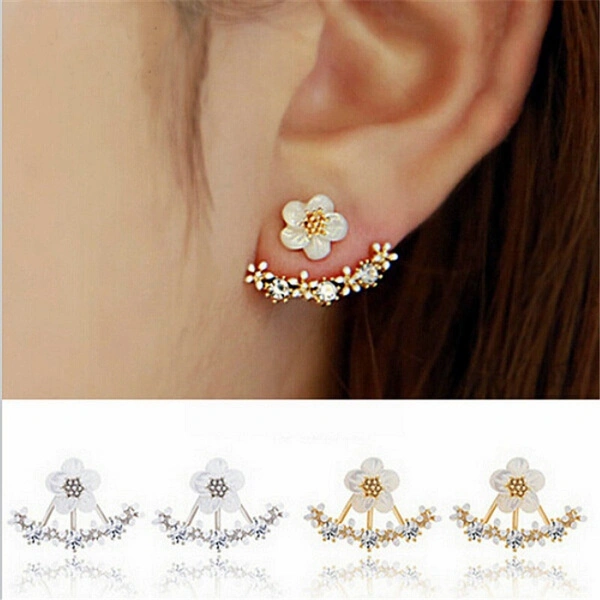 Jewelry New Zircon Crystal Front Back Double Sided Stud Earrings For Women Fashion Ear Jacket Piercing Earring