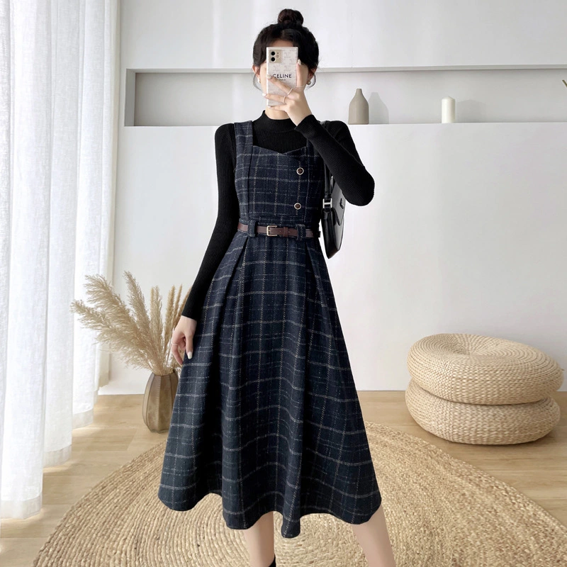 Mori Girl Autumn Winter Women Woolen Sundress Khaki Blue Green Woolen Tank Dress Wool Englant Sleeveless Thick Warm Dress