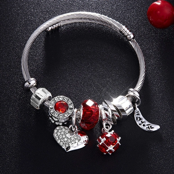 RAVIMOUR Love Bracelet Crystal Bead Heart DIY Charms Bracelets & Bangles Fashion Indian Jewelry Steel Chain Wristband Brand Gift