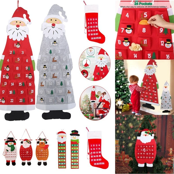 Christmas Hanging Advent Calendar Countdown To Christmas Tree Gift Ornaments Santa Claus Calendar with Pockets