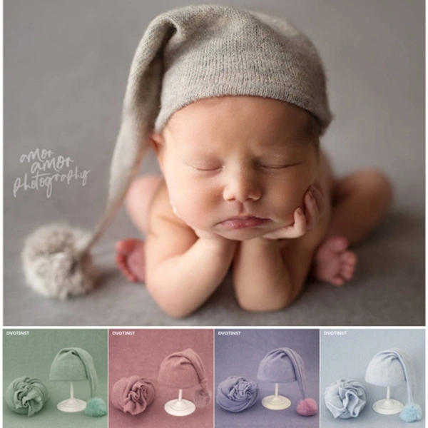 Newborn Baby Photography Props Cute Furry Ball Hat Knitted Wrap Background Blanket Studio Shooting Photography Photo Props