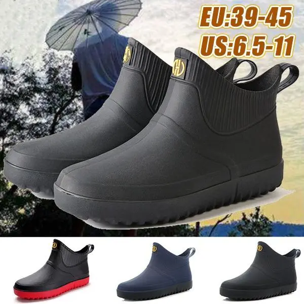 Men's Rubber Rain Boots Non-slip Waterproof Shoes PVC Rain Boots Work Shoes with Thin Velvet Lining 36-45