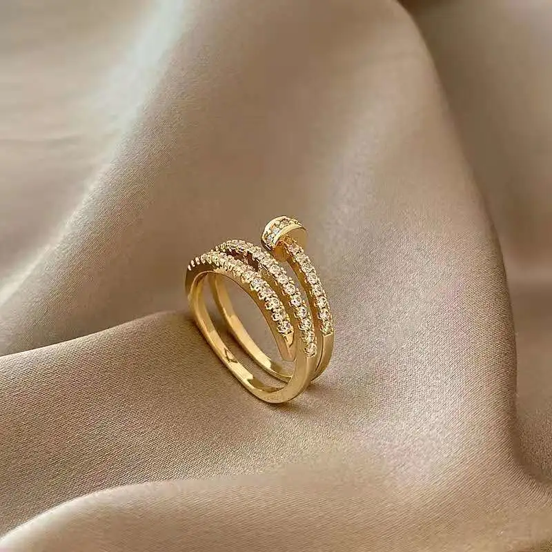 1Pc Exquisite Women Jewelry Gold Plated Zircon Ring Elegant Girls Opening Ring Adjustable Wedding Jewelry Accessories Gift