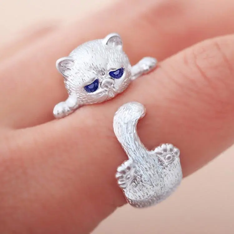 Silver Color Cute Cat Shape Alloy Open Ring For Women Accessories Fashion Birthday Gift Fit Girl