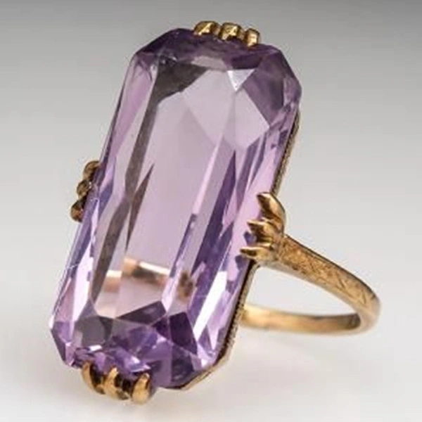 New Fine Engagement 925 Sterling Silver Rings Natural Amethyst Gemstone Ring Gold Color Ring for Women Finger Ring Jewelry