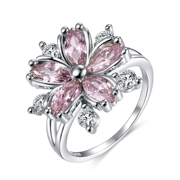 Elegant Women's Flower Ring Luxury Pink Zircon Ring, Fashionable Flower Shape Women's Ring, Engagement, Wedding Ring, Princess Ring, Promise Ring, Valentine's Day, Christmas Gift. Size US5-11. Happy Shopping!