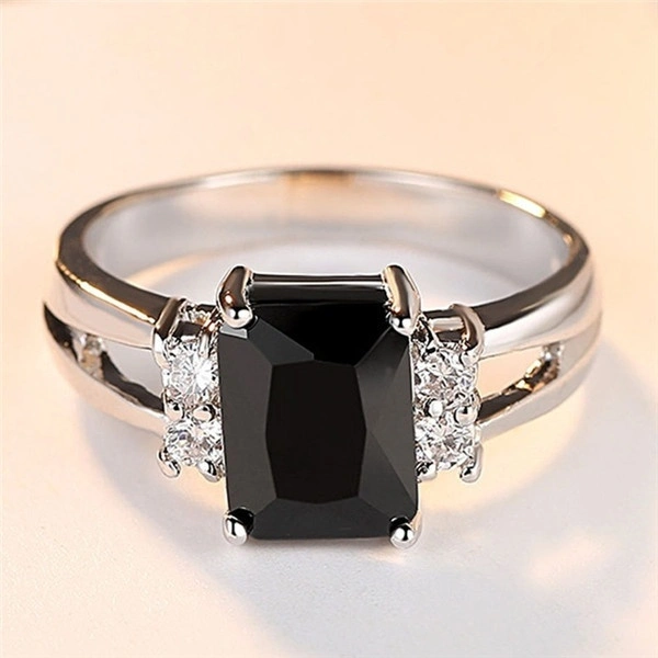 Fashion Women Baguette Cut Black Sapphire Crystal Ring 925 Silver Ring Jewelry Gift (Choice Color and Size )