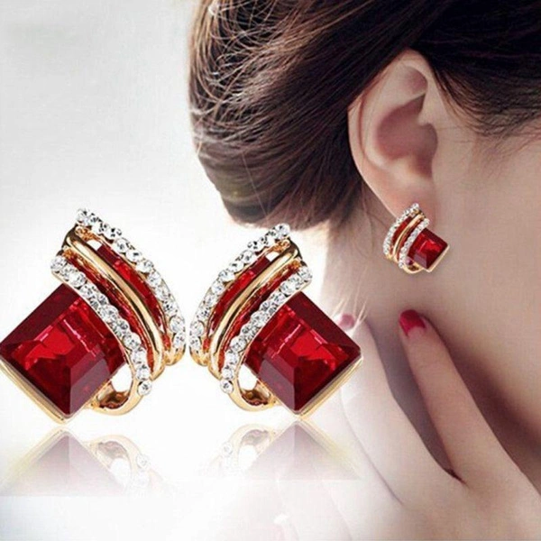 Fashion Temperament Women's Cubic Zirconia Earrings Large Red Zircon Stud Earring Engagement Wedding Earrings Birthday Party Anniversary Gift Jewelry