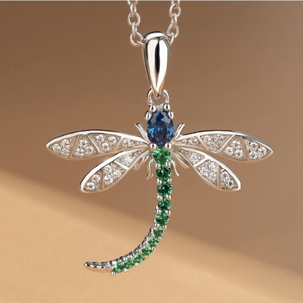 Personality Fashion 925 Sterling Silver Diamond Gemstone Insect Dragonfly Pendant Necklace for Women Daily Casula Cute Accessories