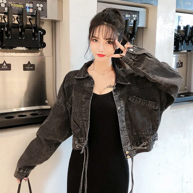 New Fashion Spring Autumn Women Jean Jacket Chic Long Sleeved Extra Short Denim Coats Casual Tunic