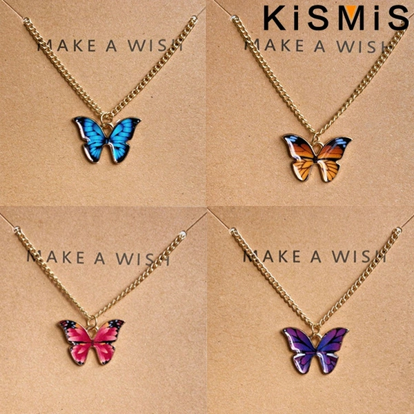 1/2 Pcs Fashion Girl Fantasy Cute Butterfly Pendant Necklace Female Clavicle Chain Necklace Cocktail Party Statement Stonego Jewelry Gifts 4 Colors Available