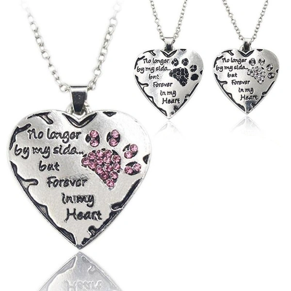 “no longer by my side” Diamond necklace Necklace personality love dog paw