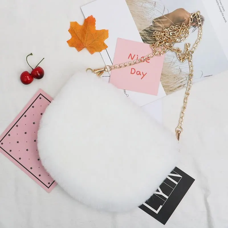 Women's Fashion Simple Artificial Wool Chain Bag