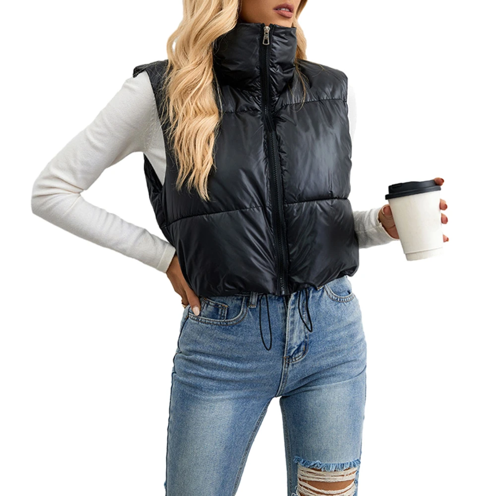 Women's Puffer Vest Solid Color Stand Collar Quilted Waistcoat