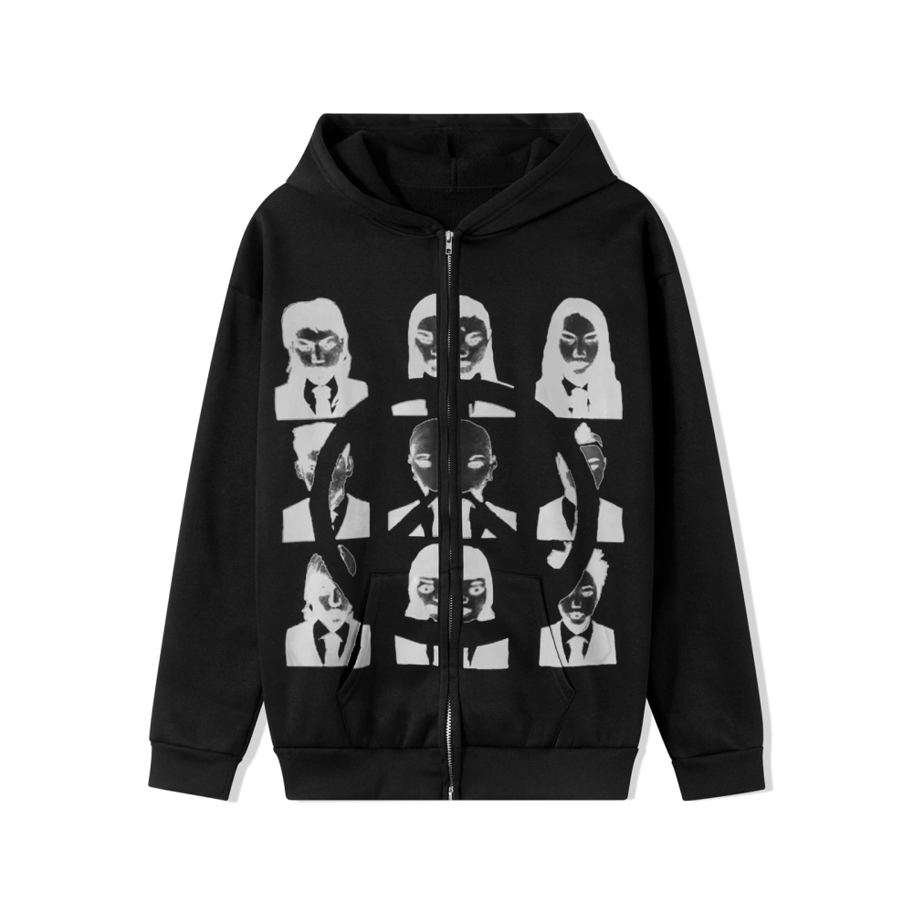 Women Punk Hoodies Goth Portrait Print Zipped Hooded Sweatshirts