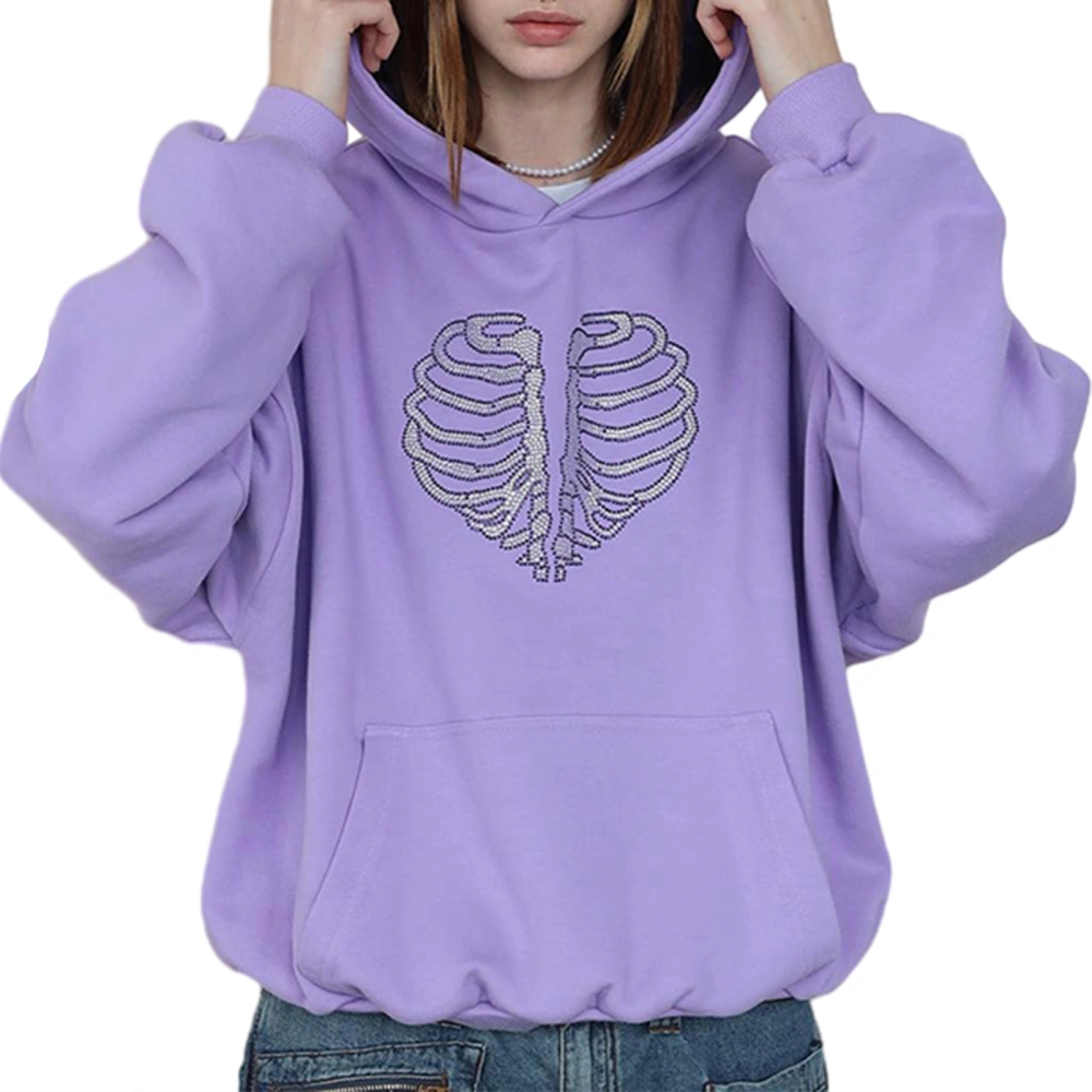 Women Workout Sweatshirts Rhinestone Print Casual Pullovers Hoodies