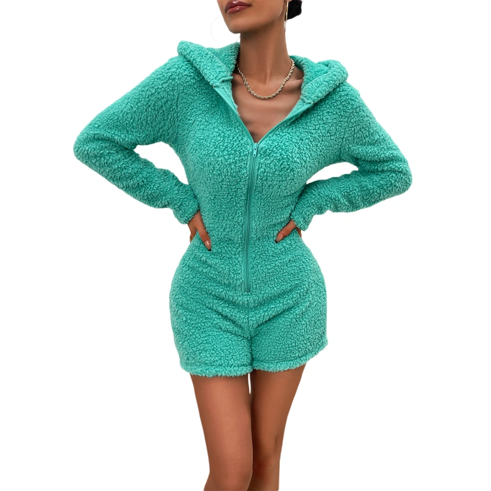 Women's Fleece Pajamas Playsuits Solid Color Long Sleeve Rompers