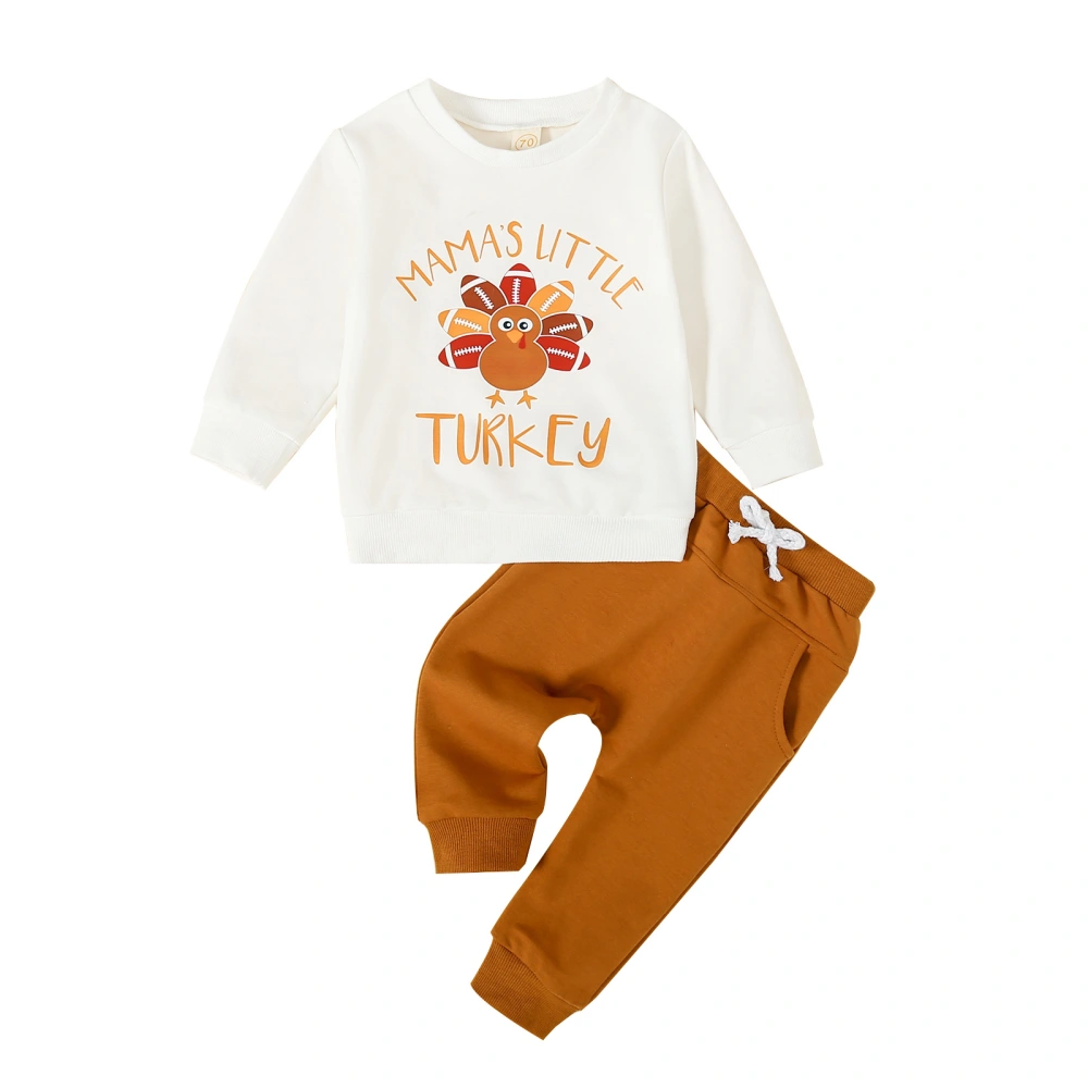 Baby 2 Piece Cute Outfit Turkey Print Sweatshirt and Elastic Pants