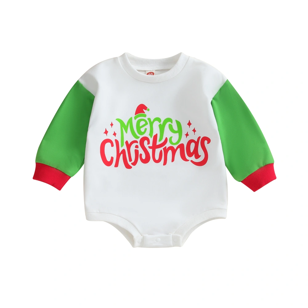 Baby Christmas Romper Long Sleeve Crew Neck Tree/Letter Print Bodysuit